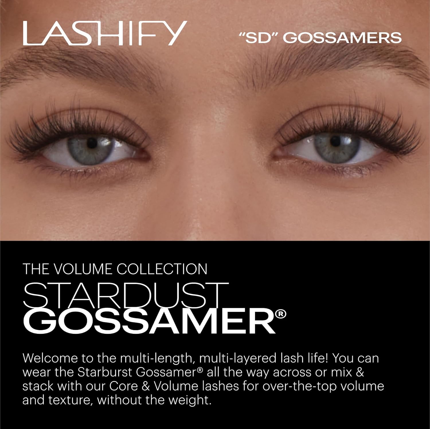 Lashify Stardust 12mm Gossamer DIY Eyelash Extensions Refill, The Multi-Length Multi Layered Lash, Thin Fibers of the Classic "C" Style, Black, Easy False Lashes