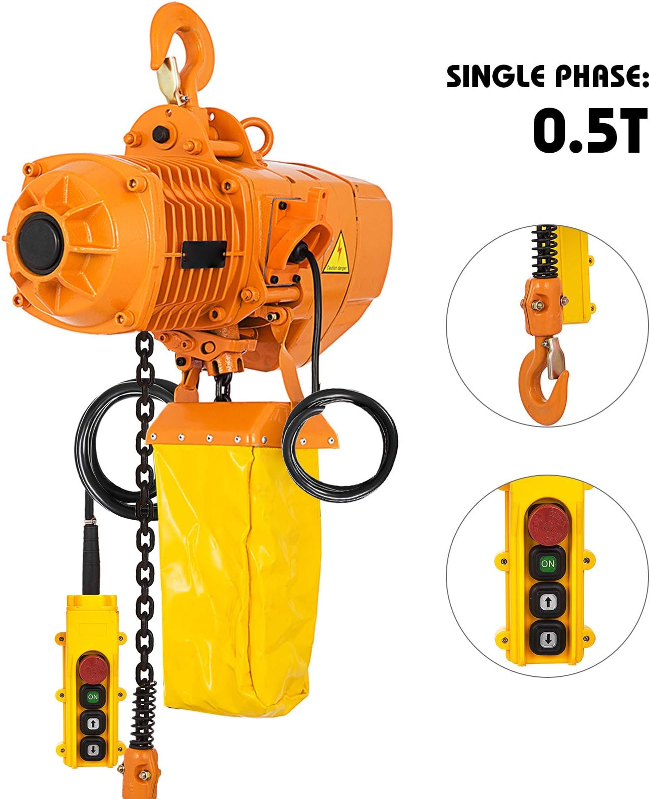 VEVOR 1/2 Ton Industrial Electric Chain Hoist Single Phase 1100Lbs 10ft Lift Height Electric Chain Hoist G80 Chain Hoist Lift Electric Hoist with Wired Control (0.5T 110V)