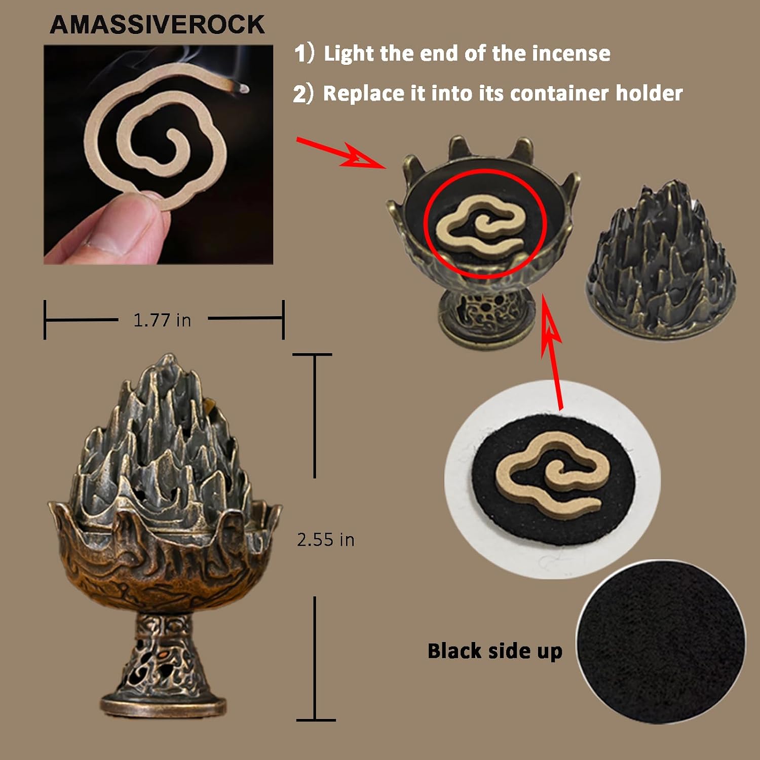 Cones Incense Holder Burner, Brass Coils Incense Holder, Coils Incense, Natural Chinese Incense Coils Spiral Design for Long-Lasting Fragrance