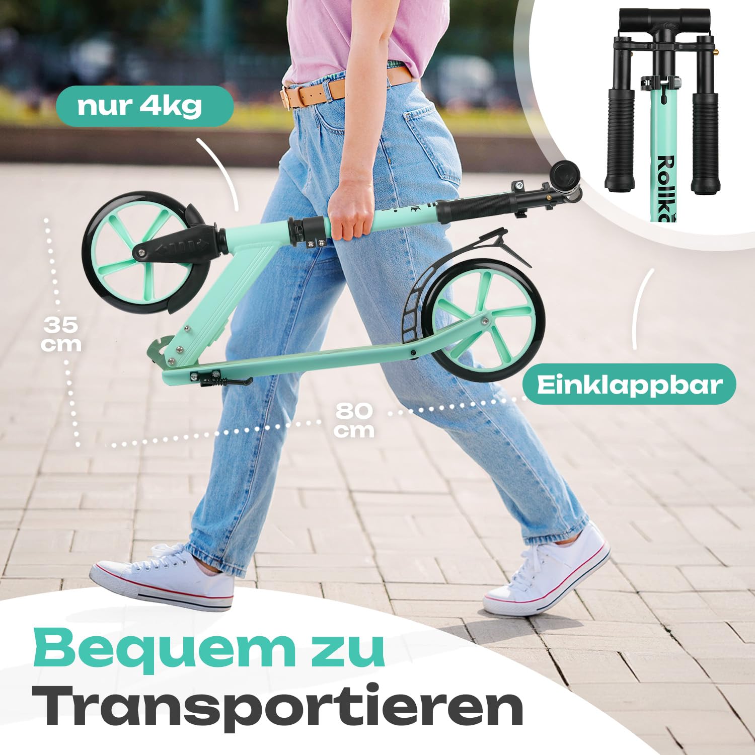 Rollkönig ® Scooter für Kinder ab 5 Jahren I Der Faltbare City-Scooter mit großen Rädern I Tret-Roller für Erwachsene mit bis zu 100kg Tragkraft
