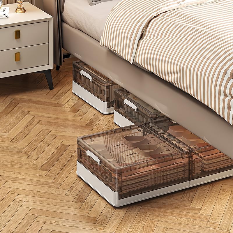 Underbed Roller Organizer, Stackable Flip-Top Plastic Containers For Bedroom And Everyday Home Storage (Coffee, 2-Pack)