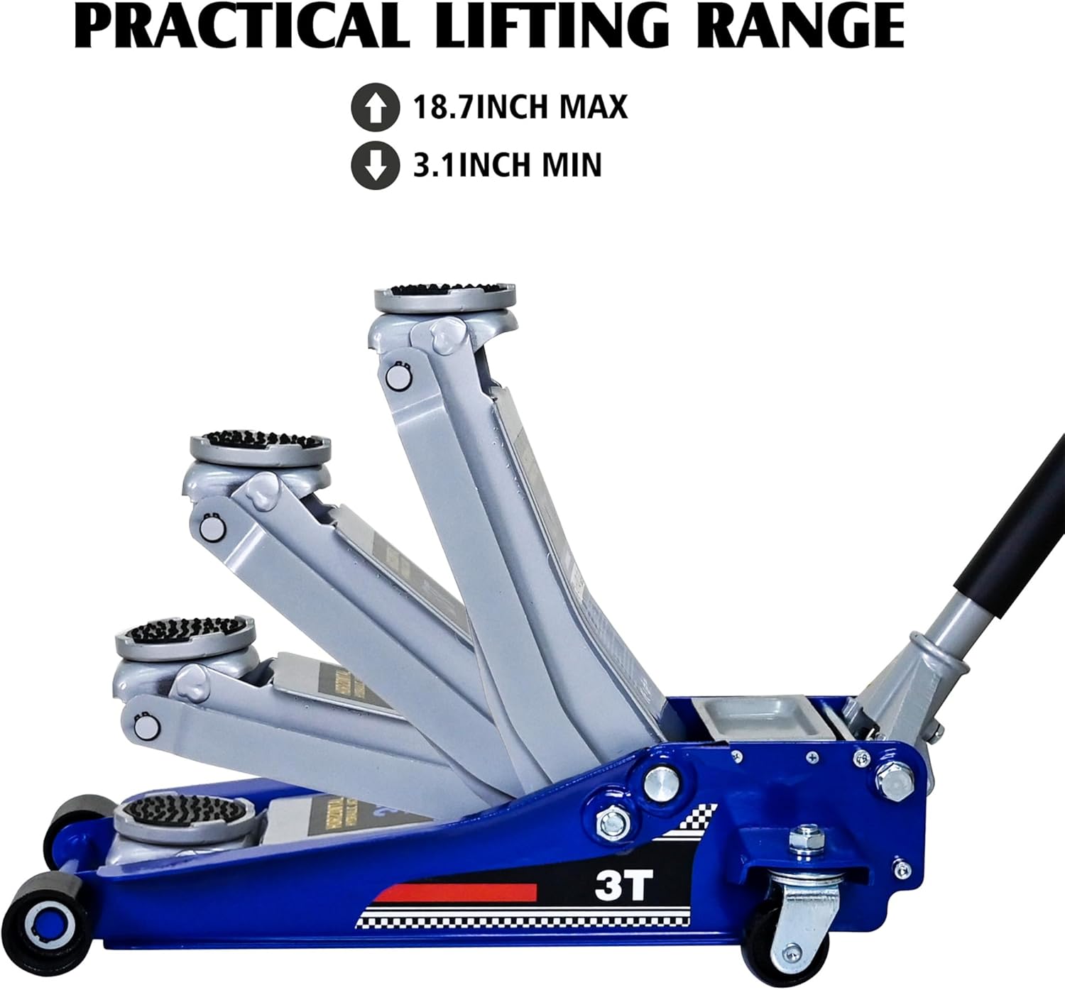 3 Ton Professional Floor Jack Hydraulic Low-Position Steel Vehicle Floor-Mounted Floor Jack with Dual Piston Quick Lift Pump 3Ton (6600 lb) Capacity for Home Shop Garage Lifting Range 3.1"-18.7" Blue