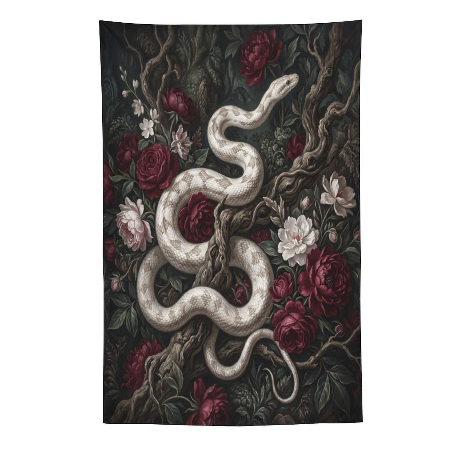 H3B8U2Y5 White Snake Floral Garden Wall Tapestry, Botanical Gothic