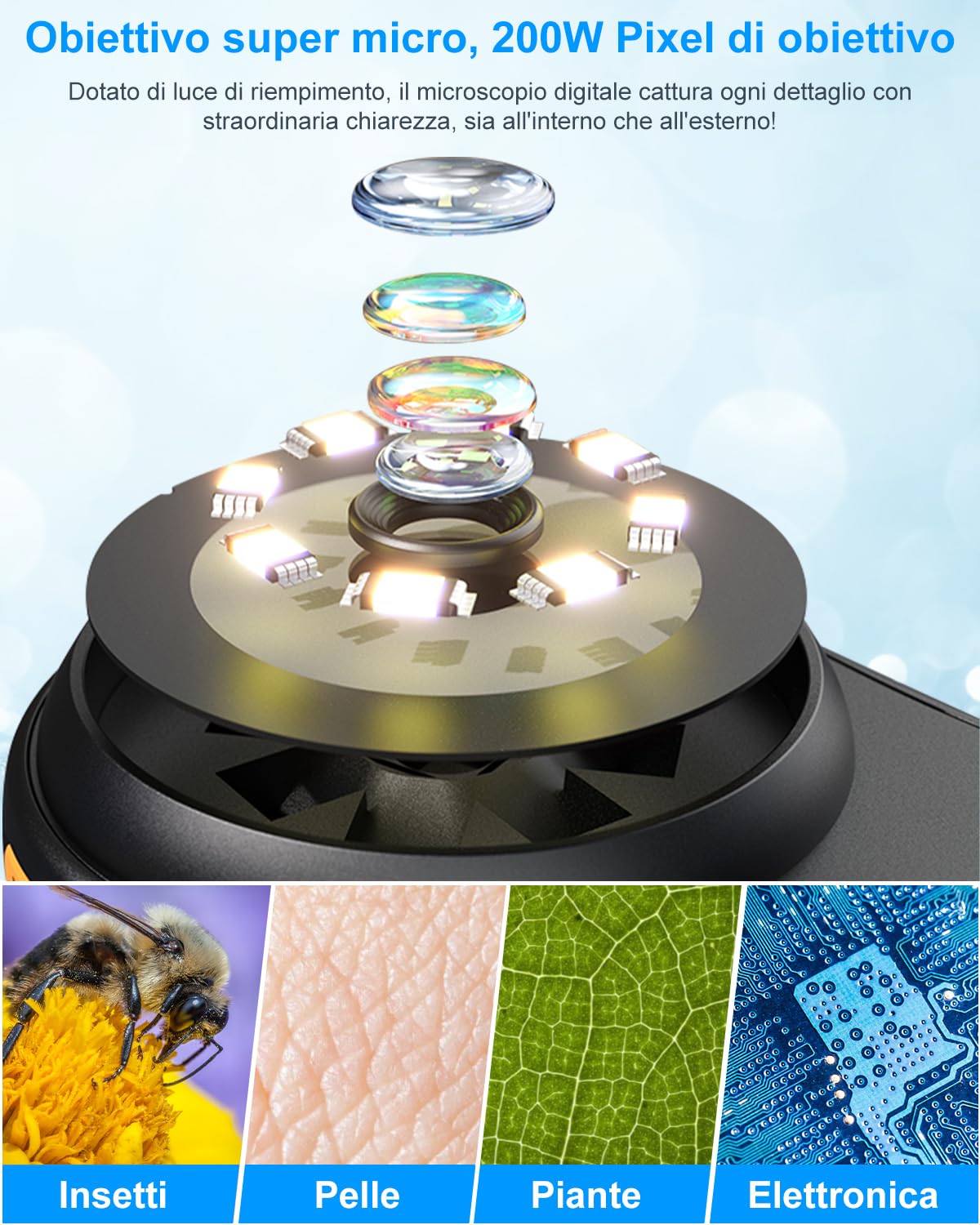Microscopio per bambini, Vankarr microscopio portatile 500X con schermo IPS 2,0", giocattolo educativo per microcosmo, appassionati di scienza, compleanno, Natale