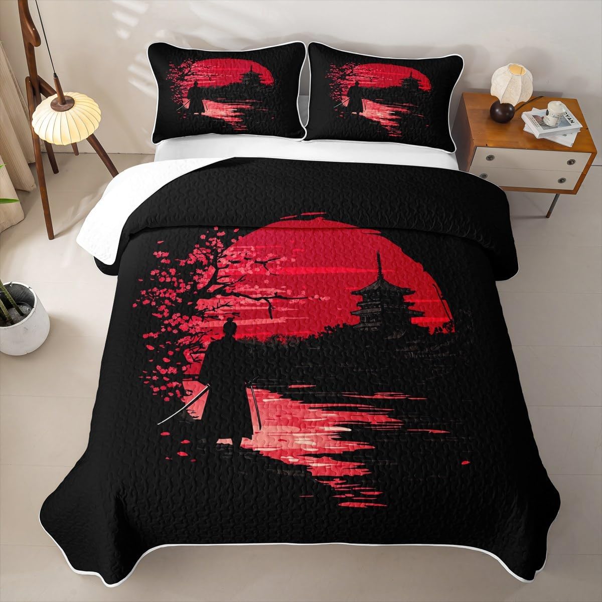 Erosebridal Chinese Girl Quilt Set Twin Lotus Quilt Asian Culture Bedding Coverlet Japanese Traditional Ethnic Exotic Bedspread