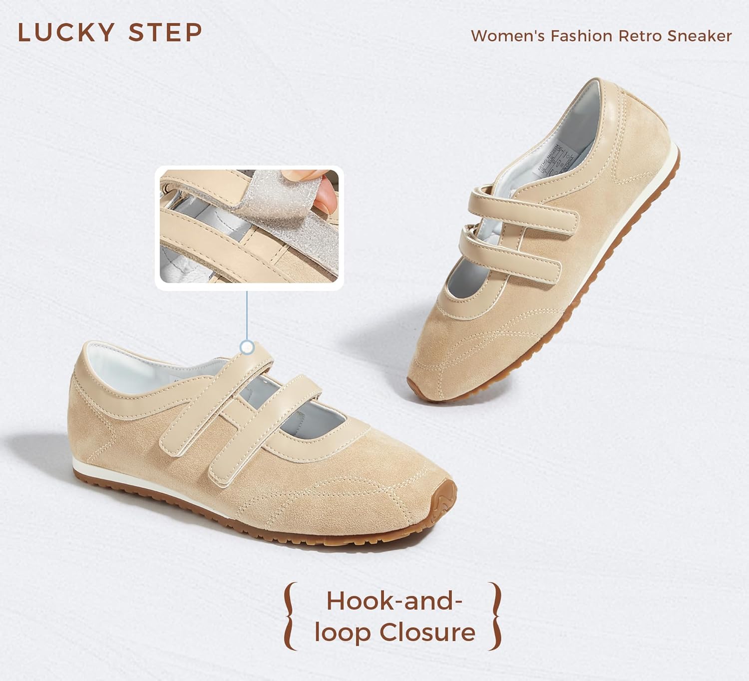 LUCKY STEP Women's Classic Mary Jane Flats Fashion Retro Sneakers Casual Thin Sole Hook and Loop Double Straps Lightweight Walking Shoes Slip On Footwear