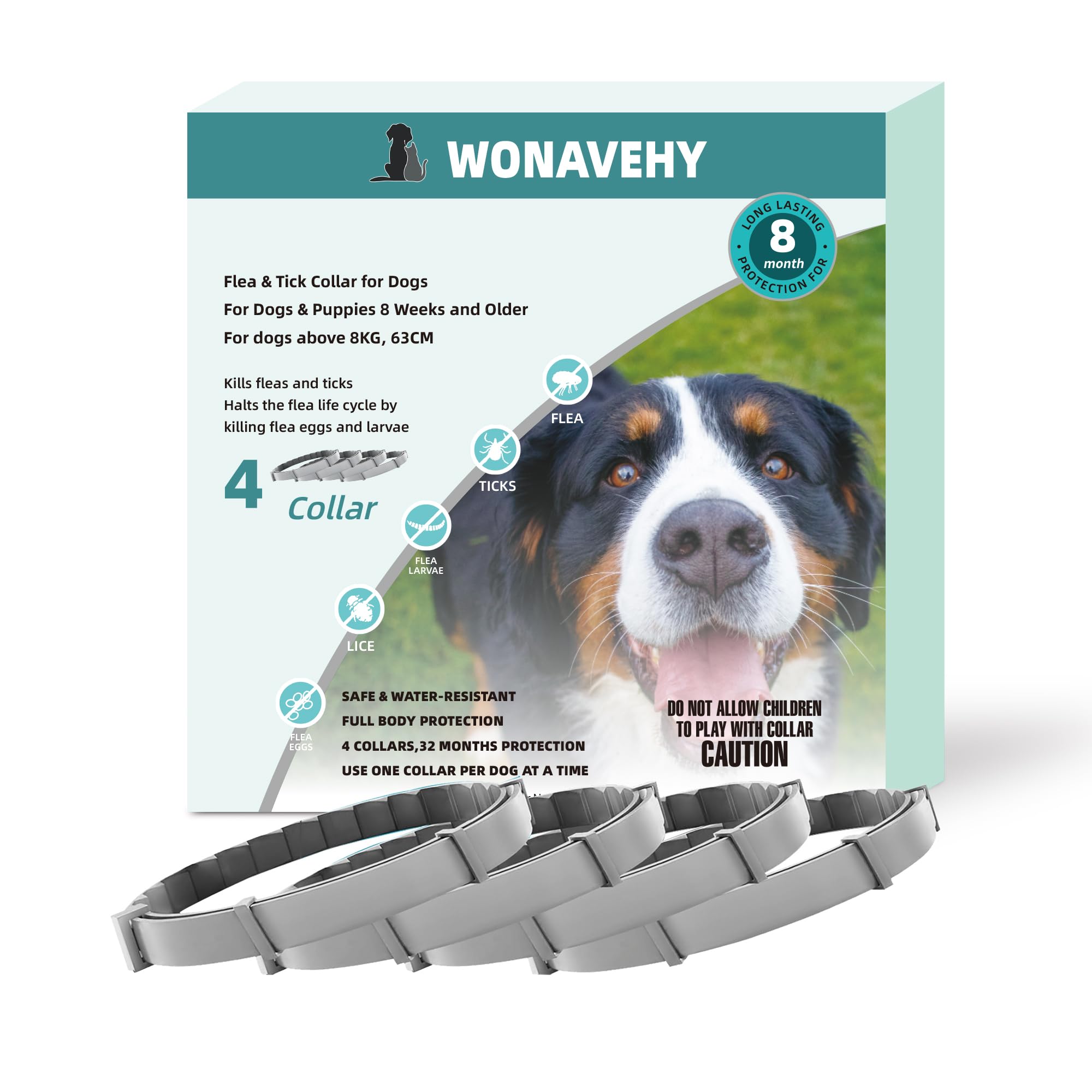 4 Pack Zecken- & Flohschutz Halsband Hunde Flohschutzhalsband für Hunde Zeckenhalsband Flohhalsband Schutzhalsband gegen Flöhe 8 Monate Schutz 63 cm verstellbar für alle Größen