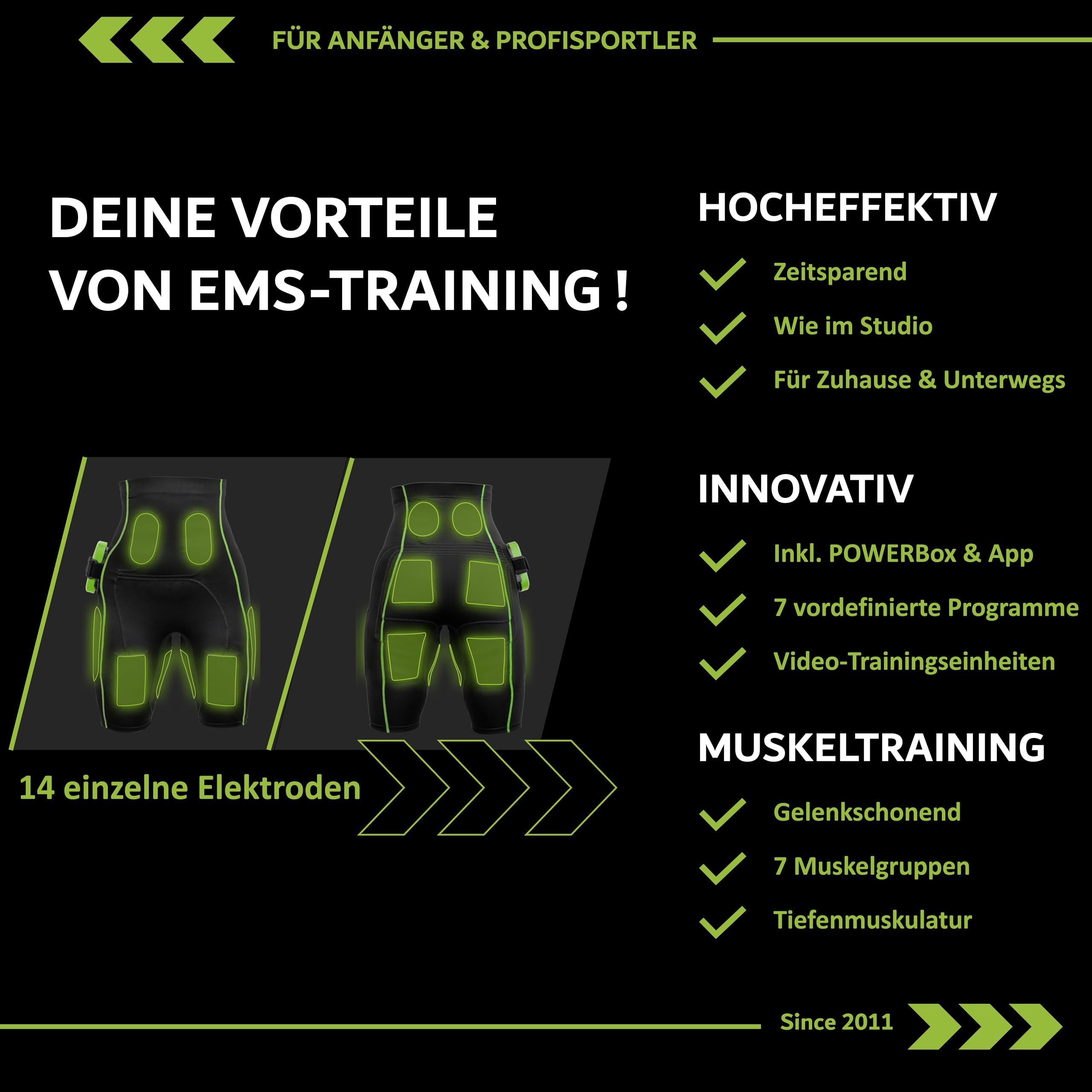eaglefit EMS Pants Komplett-System; intensives, kabelloses EMS Training zuhause, Schwarz