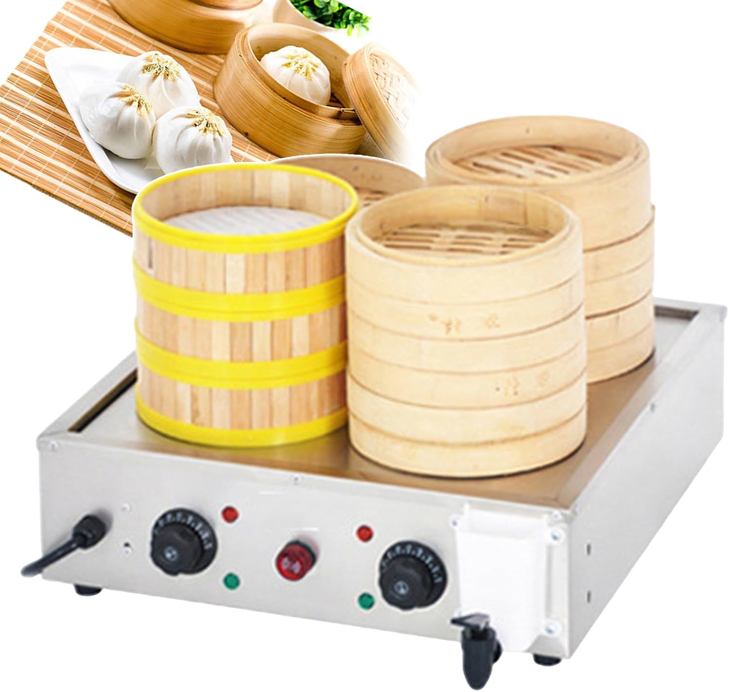 Electric Food Steamer, Commercial Steamed Bun Oven 30-110℃ Bun Steamer, with Dry Boiling Alarm,