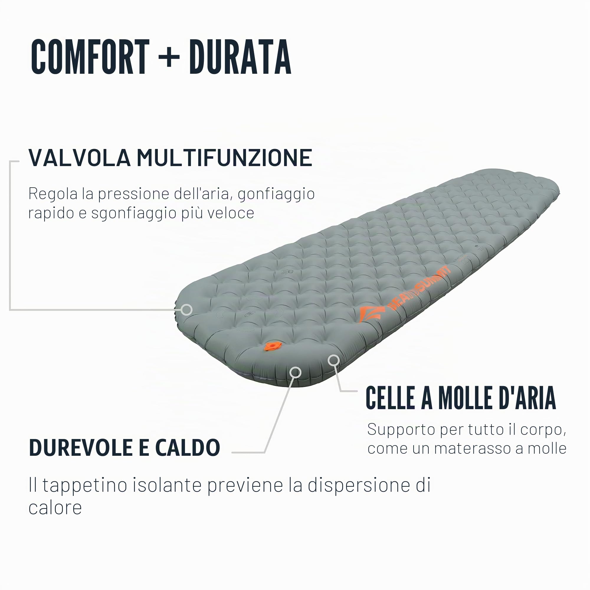 Sea to Summit Colchoneta Hinchable - XT - Ether Light XT Insulated Mat Large Color: grigio chiaro, 198 x 64 cm