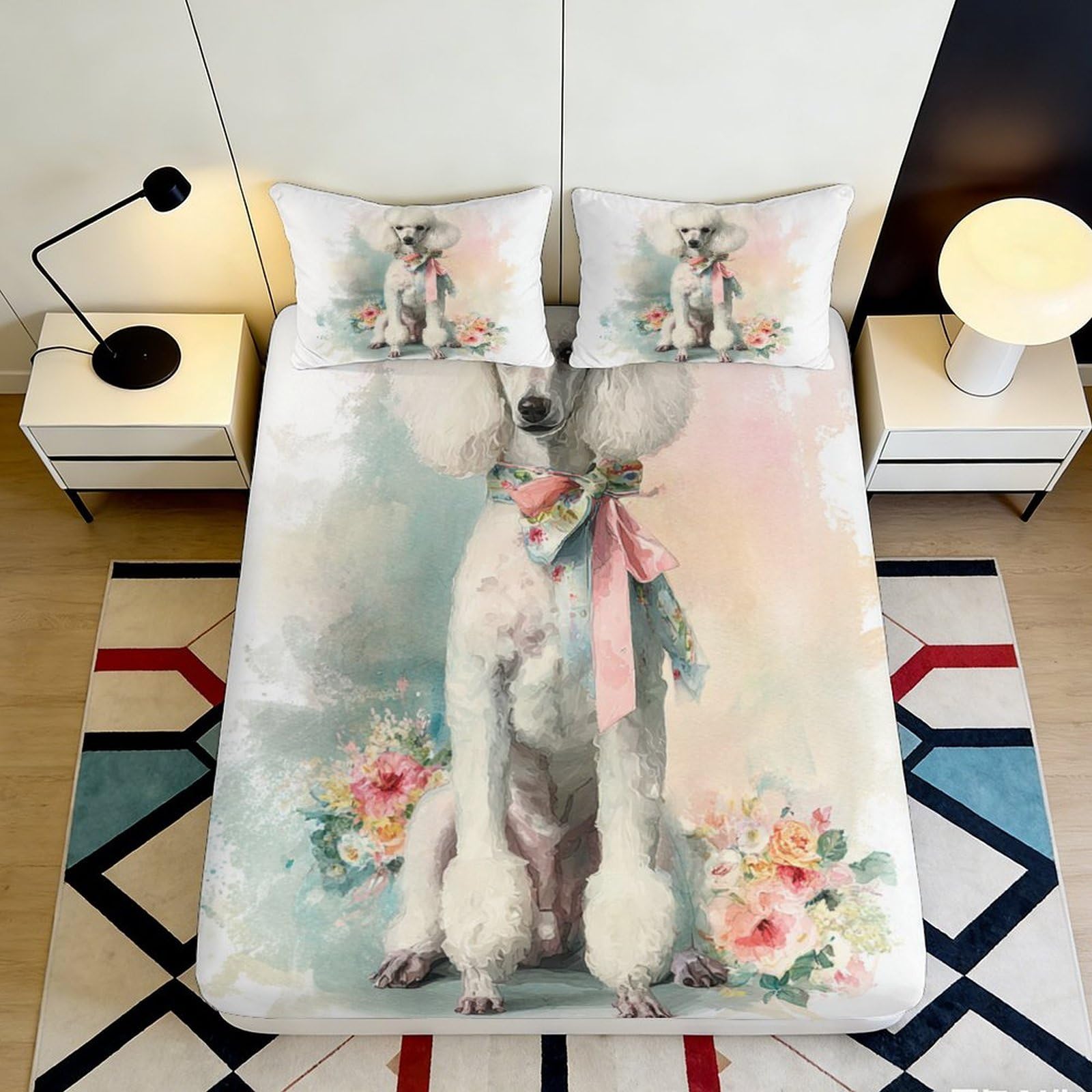 Jqzkxnhpbr Style-10 3D Printed Watercolor Rabbit Fitted Sheet Microfiber Pastel Floral Bed Cover For Bedroom Dorm Mattress Protection Decor 90X200x25cm