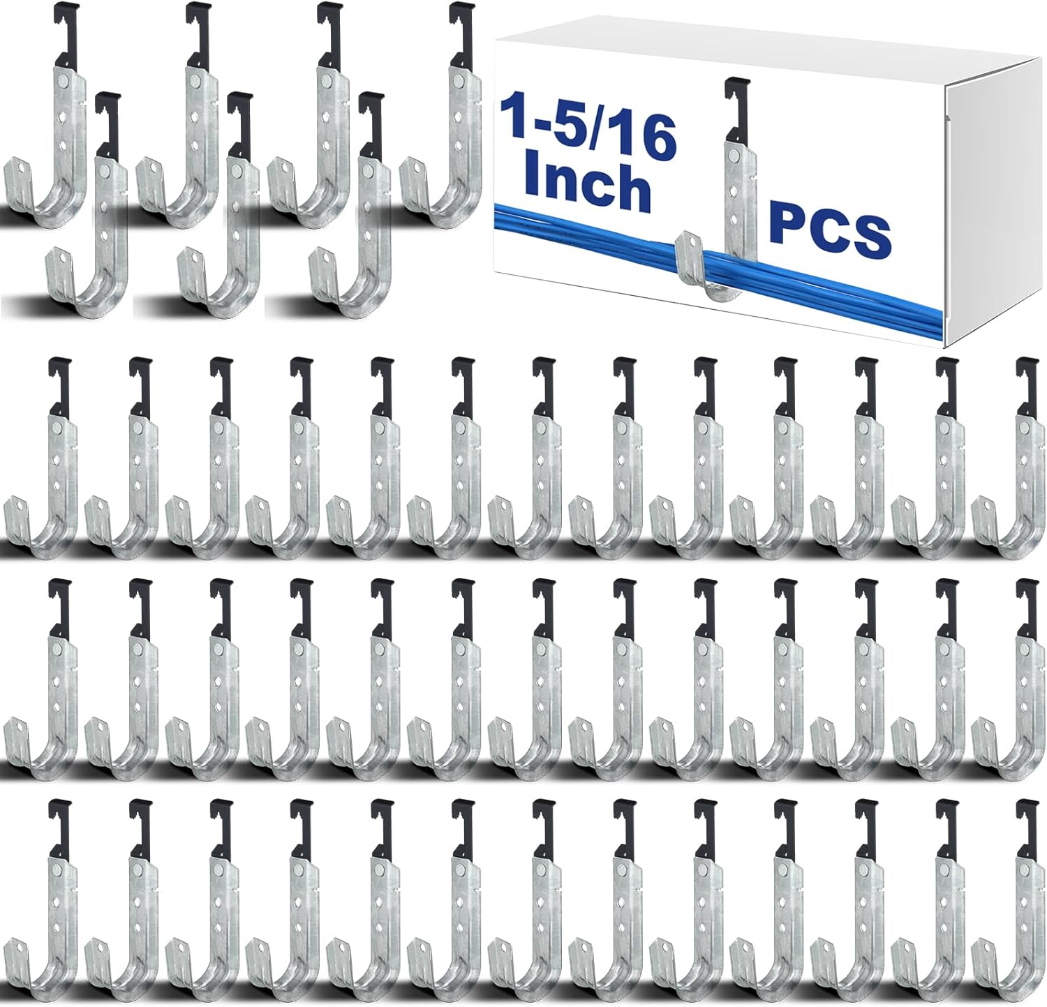 Zonon 50 Pcs 3/4 Inch Galvanized Steel J Hook with Bat Wing Heavy Duty Cable Support Straps Hangers for Hanging Cable Management to Ceiling Grid Wire & Threaded Rod