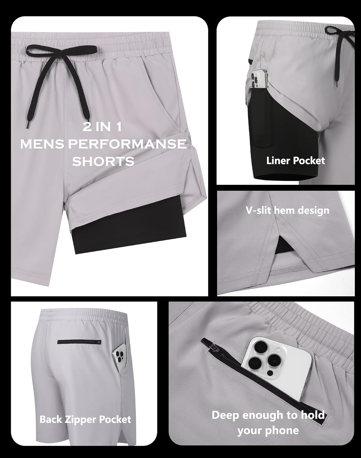 4 Pack Men's 2 in 1 Athletic Running Shorts with Liner Gym Workout Sport Shorts with Pockets