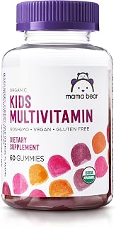 Mama Bear Organic Kids Multivitamin Gummies - Berry Cherry Orange Flavors, Vegan Gluten-Free, 60 Ct 1-Month Supply for Ages 2+