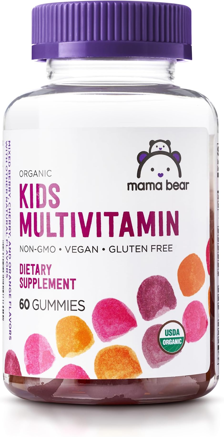Amazon Brand - Mama Bear Organic Kids Multivitamin Gummies, Berry, Cherry & Orange, 60 Count, 1 Month Supply (Packaging May Vary)