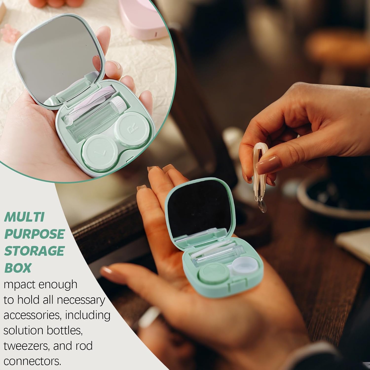 Yitexin 3 Pieces Travel Contact Lens Case with Tweezers Removal Tool Mirror Solution Bottle, Cute Portable Eye Contact Case Holder Soak Storage Container for Daily Outdoor Use (Purple, Green, Pink)