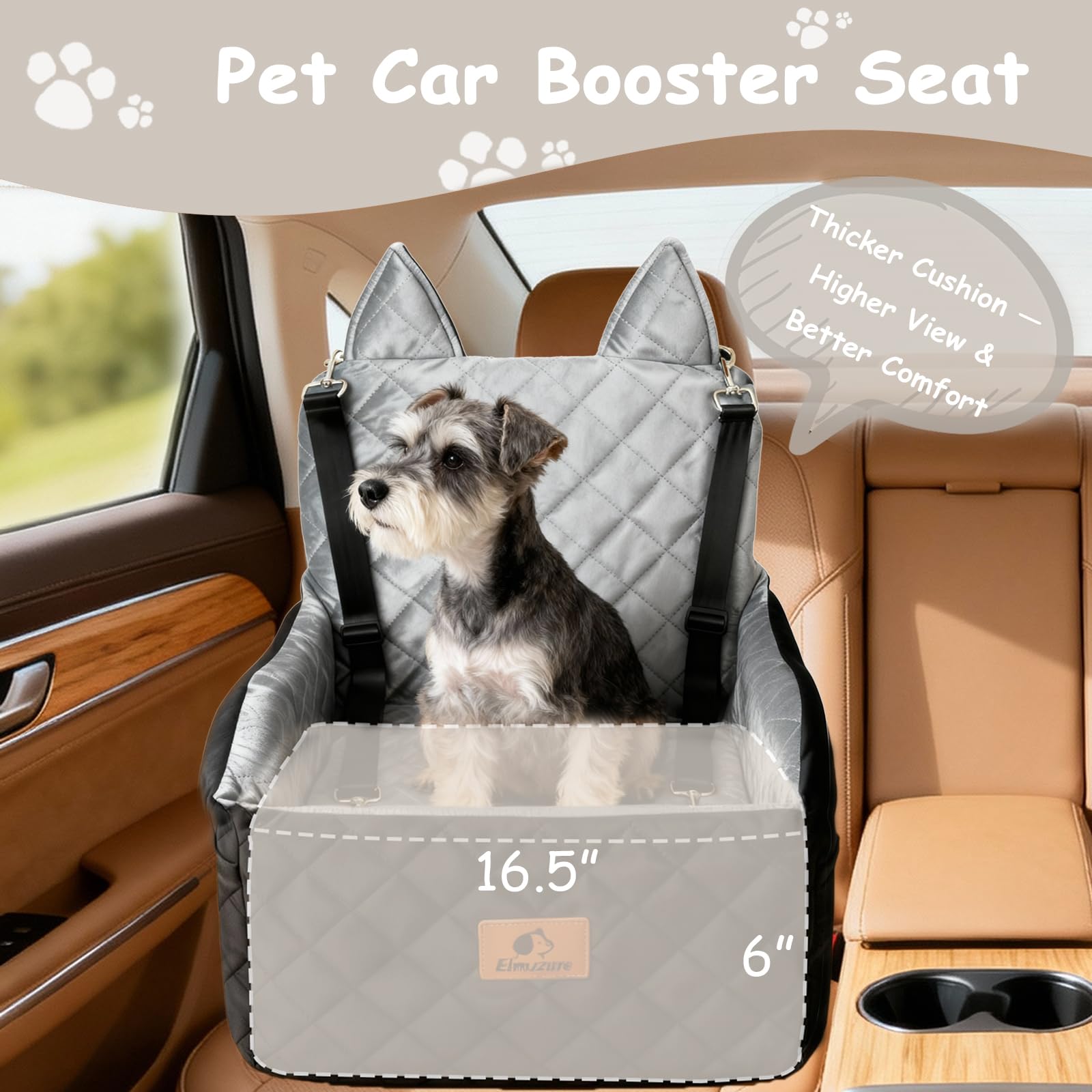 6" Elevated Dog Booster Seat for Small & Medium Dogs up to 35 lbs – Memory Foam Car Bed with Washable Cover for Calmer Rides, Better Window View & Easy Cleaning - image 3