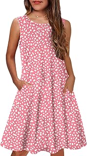 Girls Floral Dress Summer Boho Sleeveless A-Line Casual Beach Sundress with Pockets for 6-12 Y - Buy now