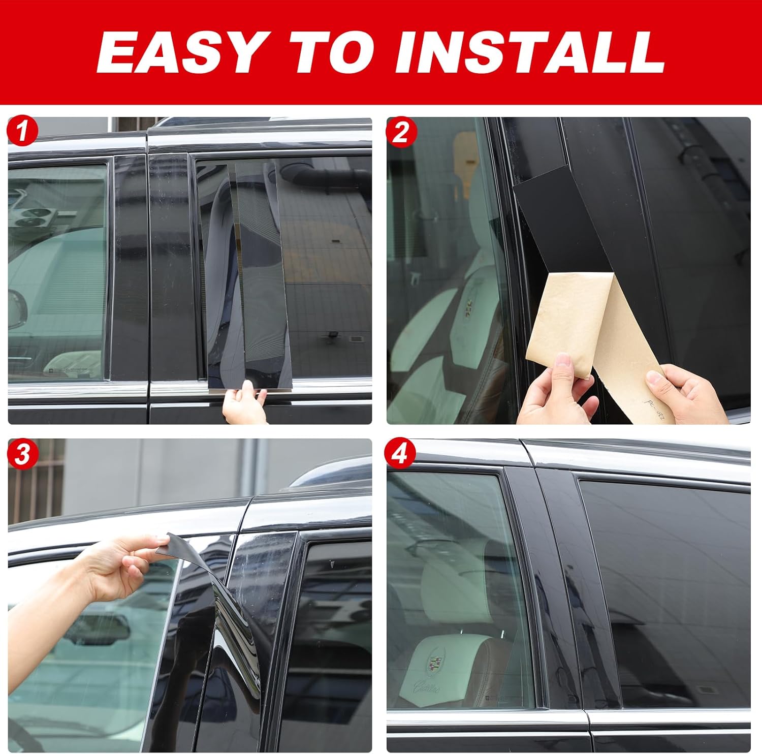 Center Pillar Trim Panel Compatible with Cadillac Escalade 2007-2014 Accessories, 4pcs Pillar Posts Door Window Cover Trim Accessories (PC Material)