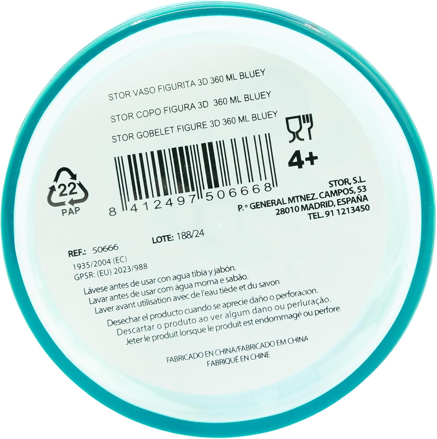Stor Bluey Reusable Cup with Straw and Lid with 3D Figure and 360ml Capacity, Sky Blue, Estándar, Casual