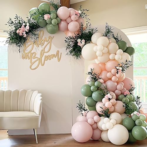 Baby in Bloom Balloon Arch Kit 139pcs (Pastel Sage Green + Pink)