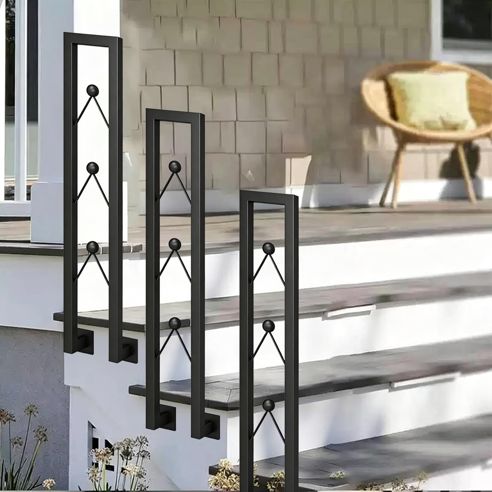 Front Porch Handrail Fits 1 Step, U-Shaped Transitional Hand Railings for Outdoor Indoor Steps, Metal Wrought Iron Guardrail - Easy to Install(85cm/33in)