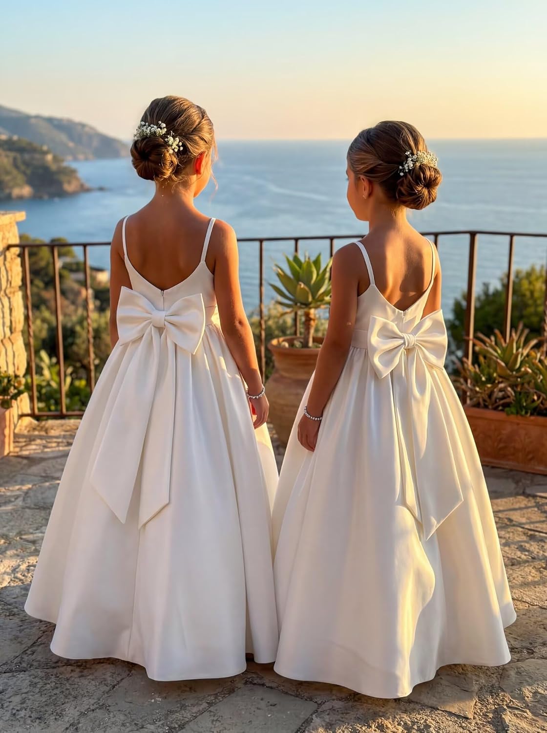 Satin Long Flower Girl Dresses for Wedding Backless Princess Pageant Dress Spaghetti Straps Girls Formal Dresses