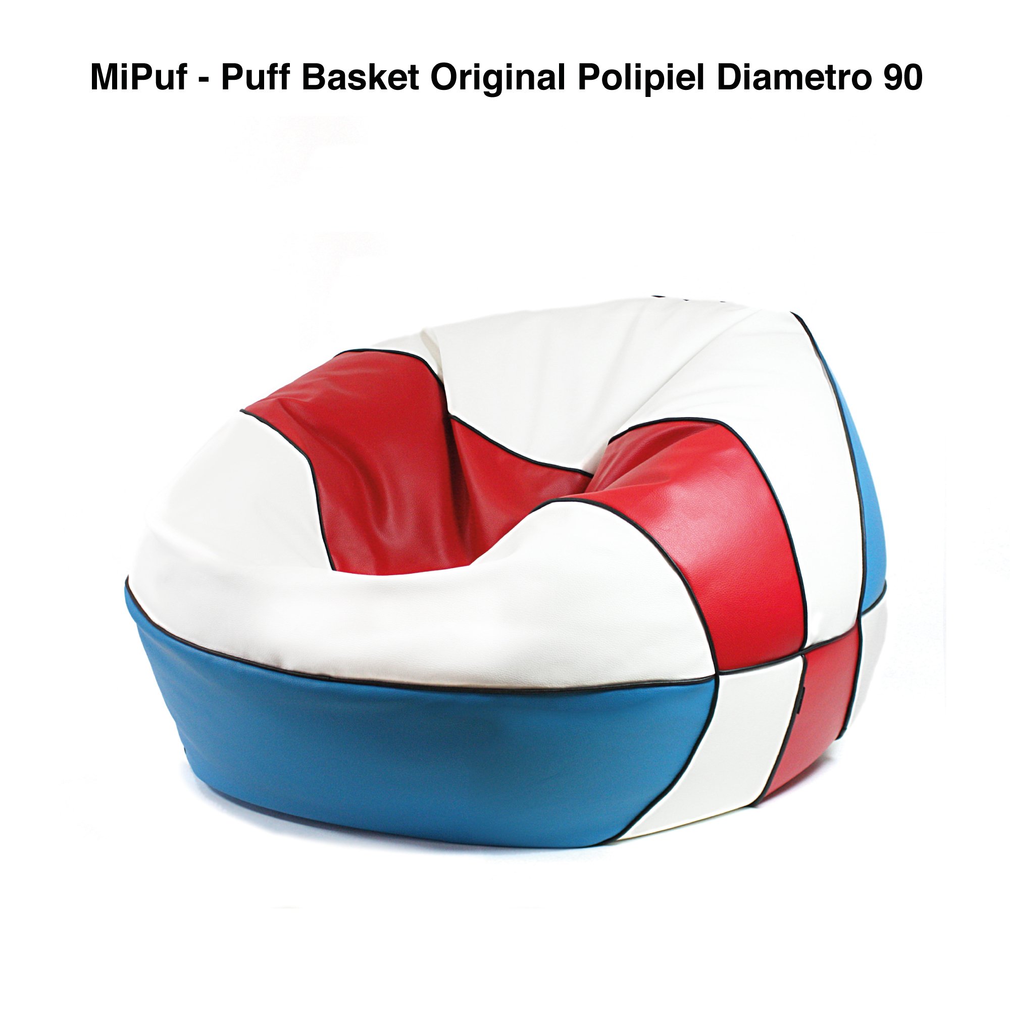 Mipuf.es – Puff Basket Original. Puf con 90 cm de diámetro – Tejido Polipieal Alta Resistencia – Doble Cremallera – Relleno Incluido reciclable – Tricolor