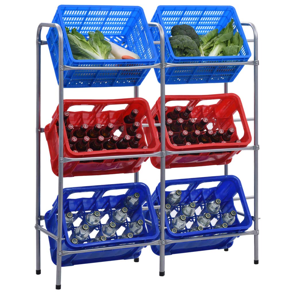 Estantería para cajas de acero con recubrimiento en polvo, color plateado, 96 x 33 x 116 cm, para 6 cajas con patas antideslizantes, estantería para almacén, taller, garaje, oficina e