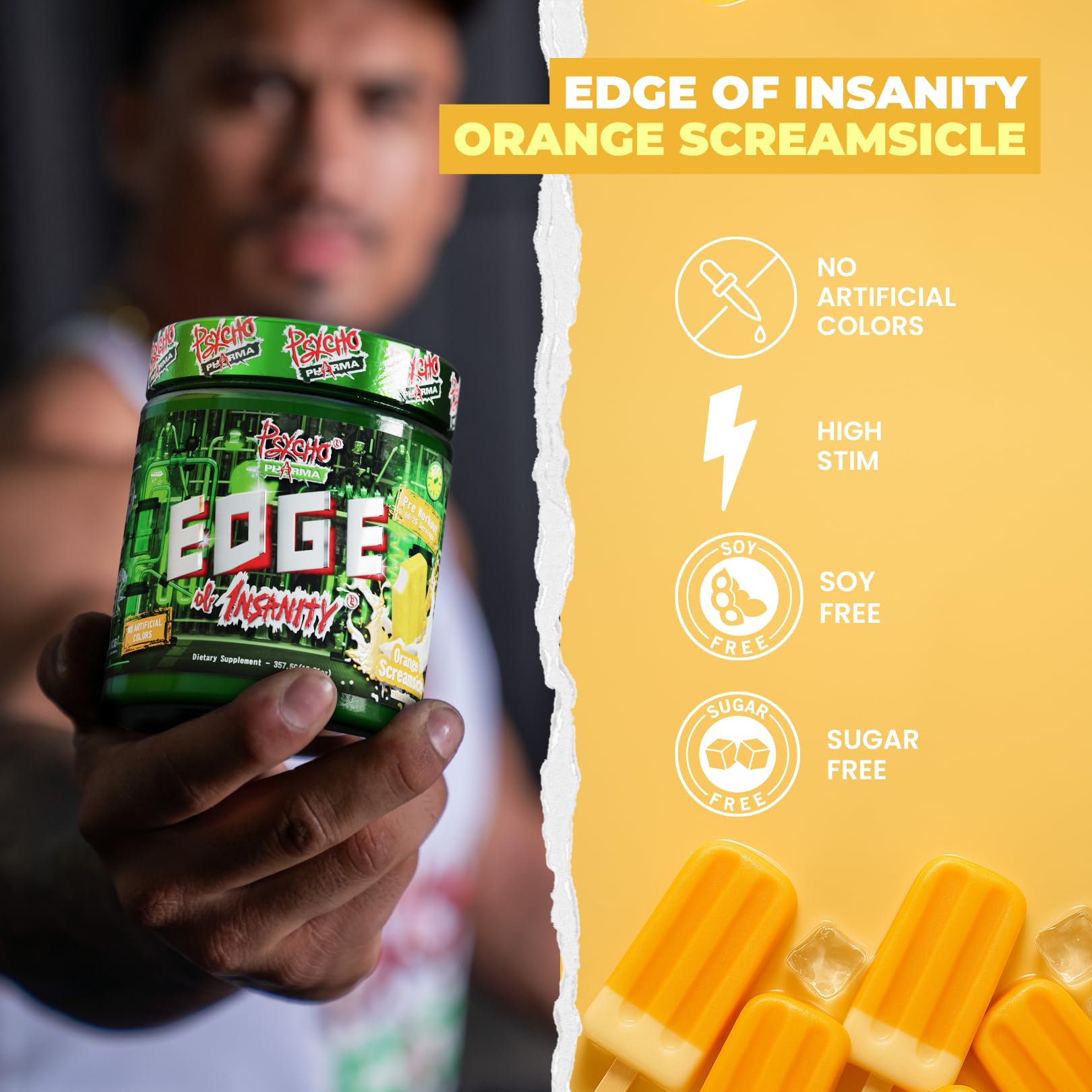Psycho Pharma Edge of Insanity High-Stim Pre-Workout Powder – Intense Energy, Focus, Strength and Muscle Pumps – Advanced Pre Workout Supplement (Orange Screamsicle) — Amazon image 6