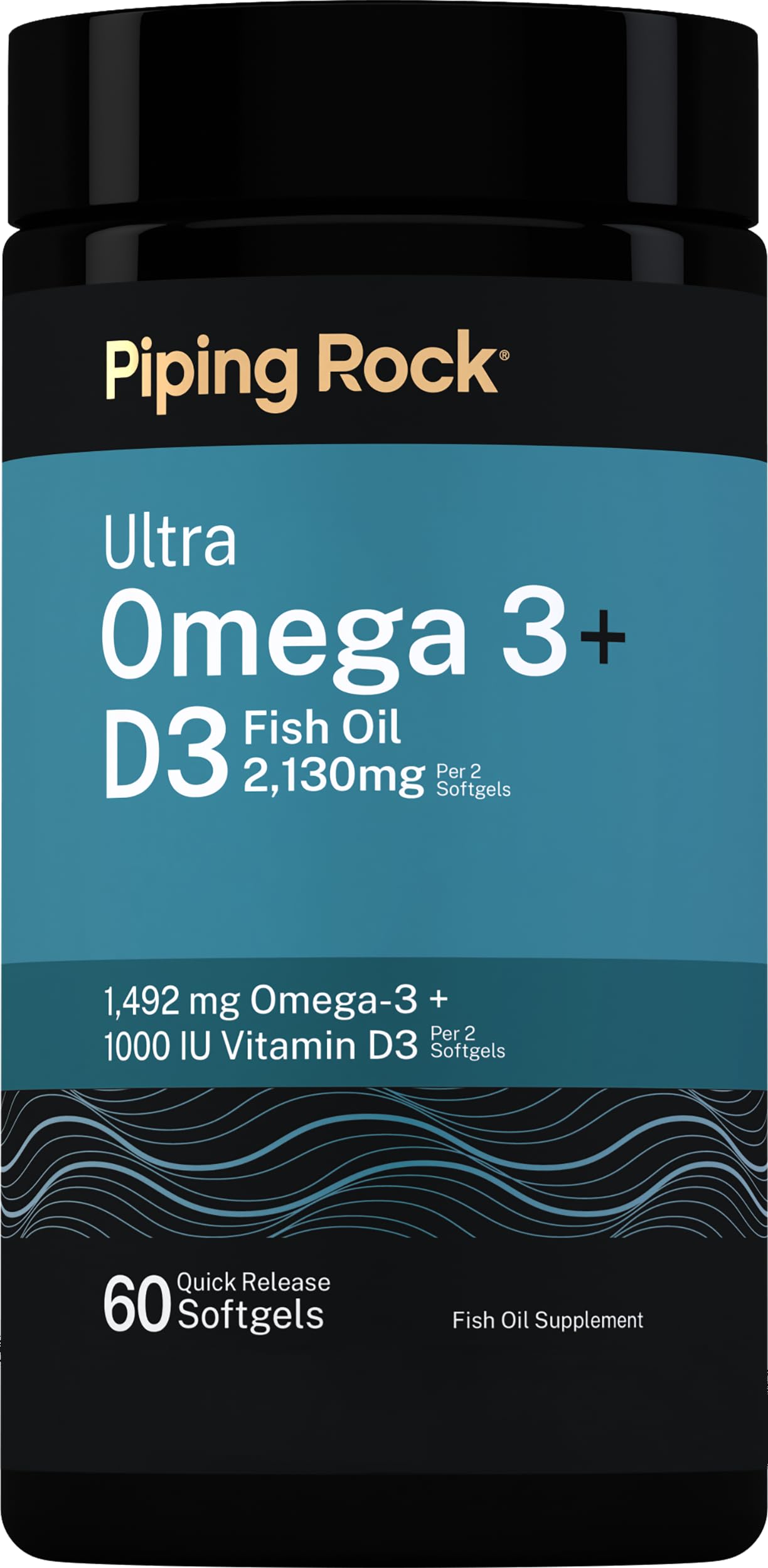 Piping Rock Ultra Omega 3 + D3 | 60 Softgels | 2130mg Fish Oil