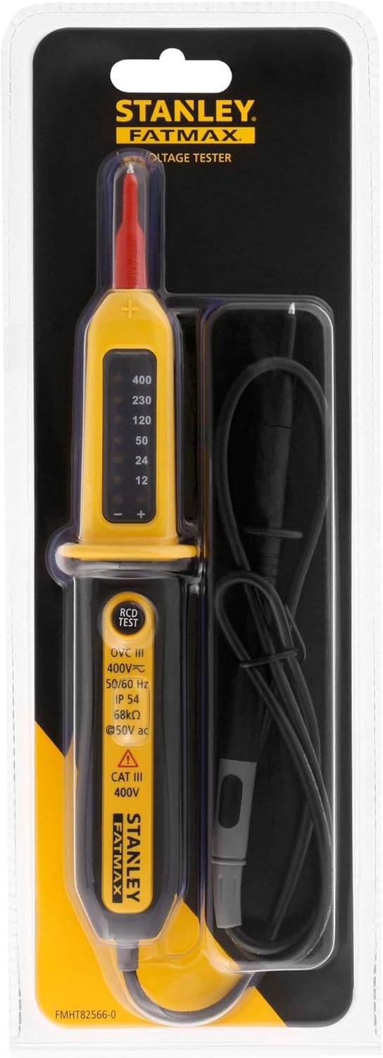 Stanley - FatMax LED Voltage Tester, CAT III 400V, Residual Circuit Breaker (RCD), IP54 Rated, AC/DC 400V, Voltmeter, 400 Volts, FMHT82566-0