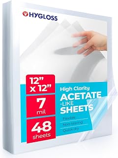 Hygloss 12" x 12" Acetate Paper - 7 Mil Clear Acetate Sheets for Crafts Projects, Cricut Stencil Sheets, Classroom Stencil Sheets, Reusable Transparent Clear Plastic Sheet (Not for Printers) 48 Pack