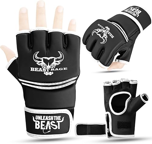 Miniatura 10 de BEAST RAGE Guantes de artes marciales para hombres y mujeres, guantes de artes marciales para combate, palma ventilada, cuero vegano, lucha en Negro