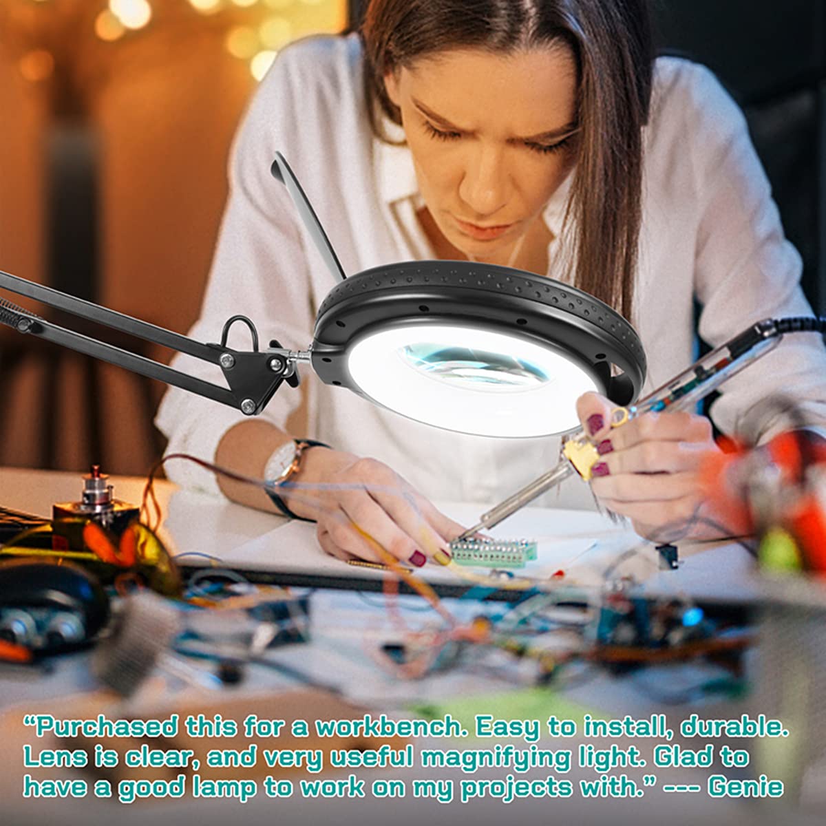 PESIVI Magnifying Glass with Light and Stand, 5X Real Glass Lighted