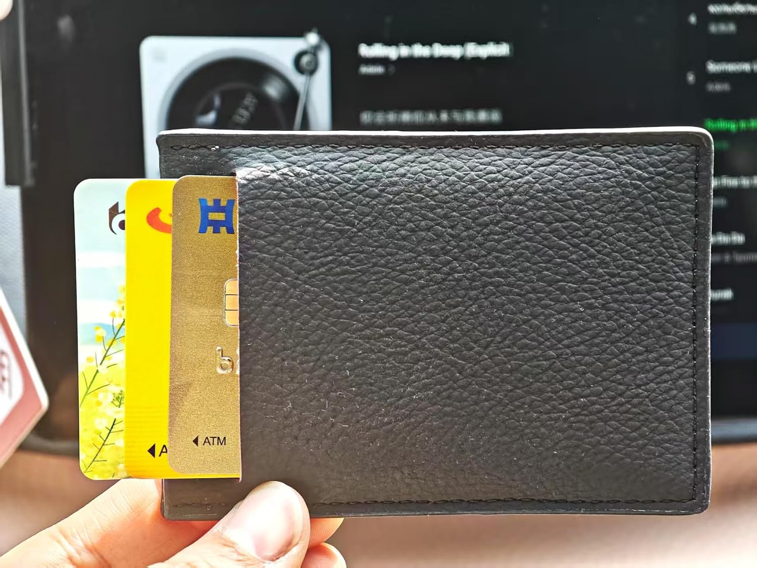 Harrier Minimalist ID Holder – Black Leather-Style Card Sleeve with Dual ID Window Design – Slim Front Pocket ID Wallet – Unisex