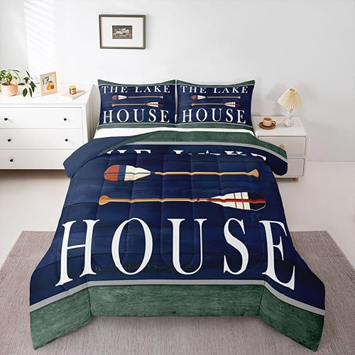 Miniatura 14 de Lake Life - Juego de edredón de tamaño King, juego de ropa de cama con remo de lago rústico, decoración de casa de lago, regalos para niños, vallas