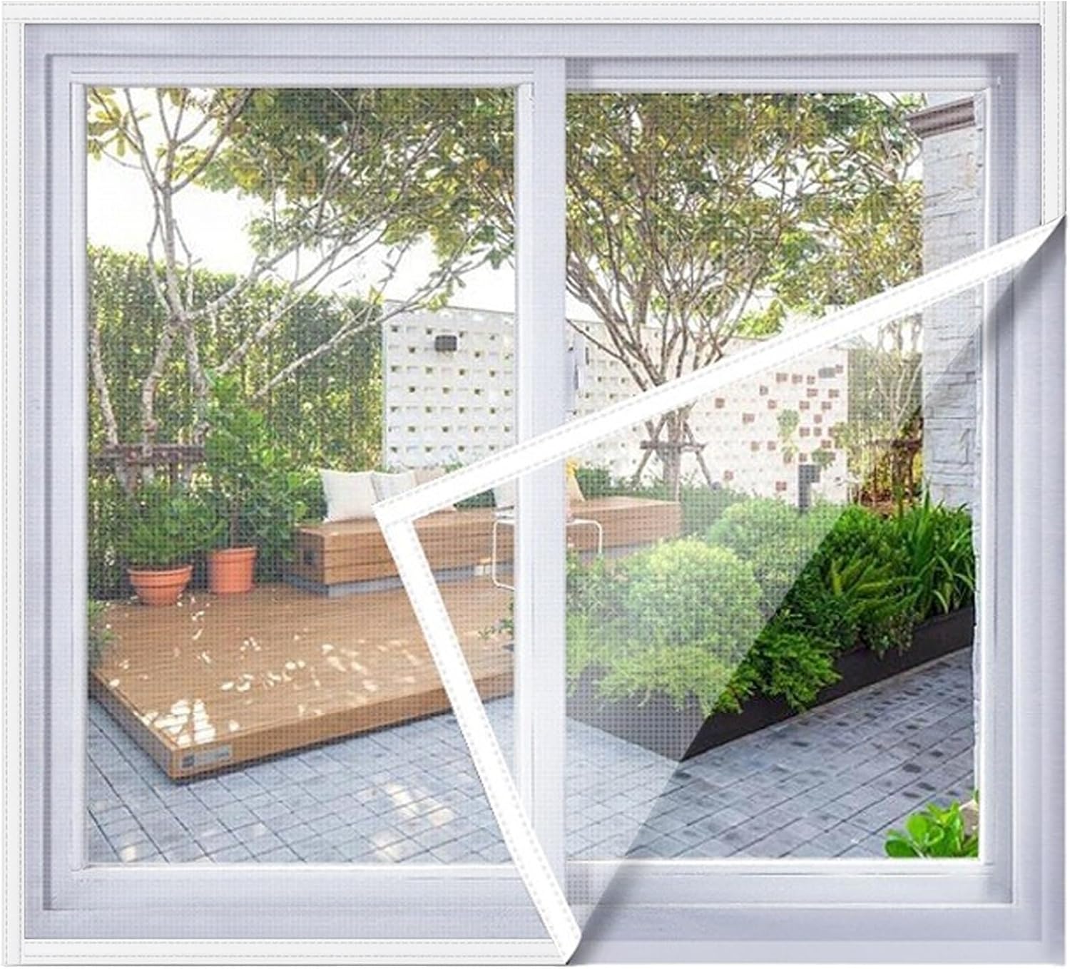 Window Screen Mesh, 120x140cm No Drill Self-Adhesive Mesh Netting with High-Density Nano Fabric, Easy Install Window Screen Replacement for Windows