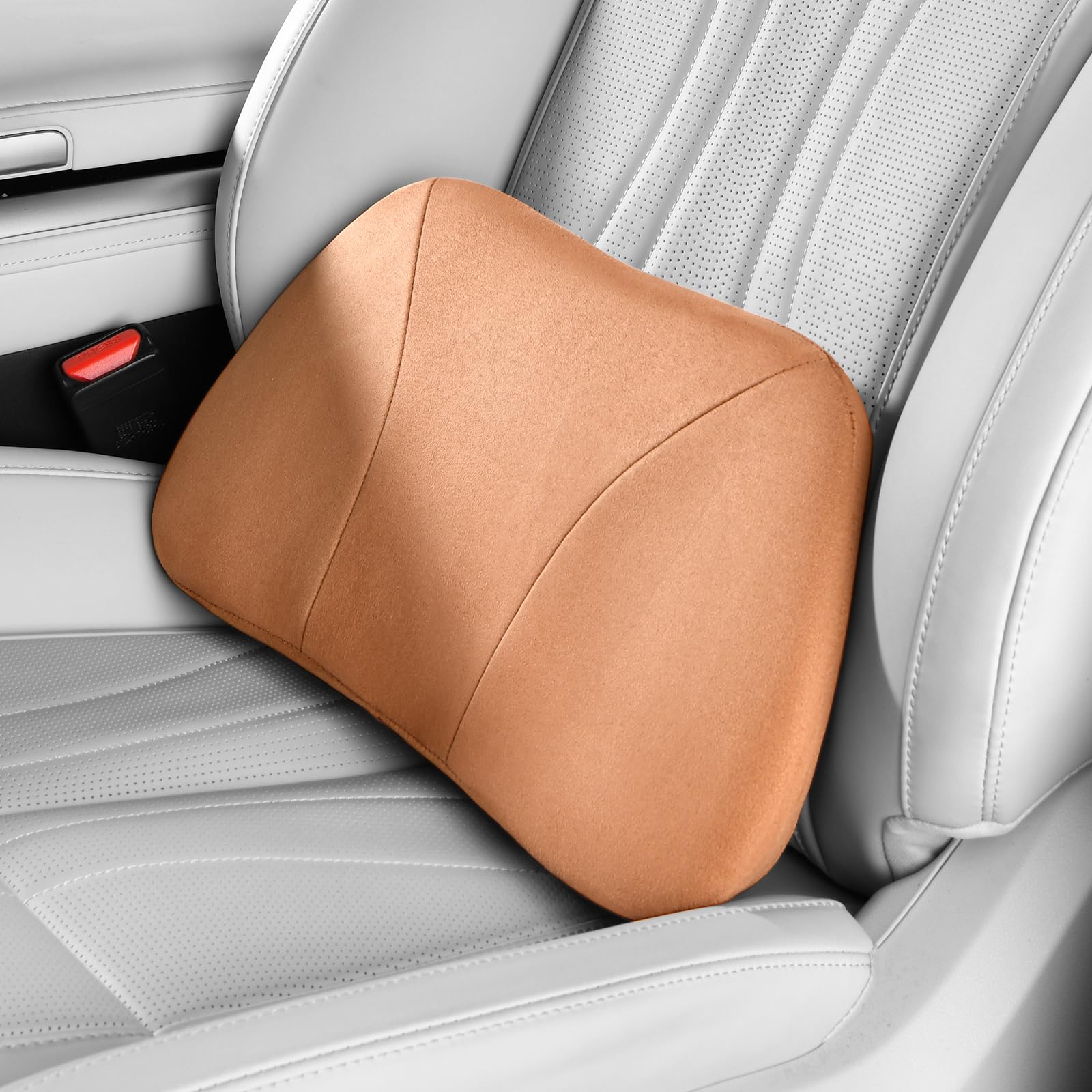 POKSRI 1P Cojin Lumbar de Suede para Coche, Oficina, Sofa, Espuma viscoelástica,39x22cm,Soporte Lumbar, Decoración, Respaldo Cojín (Naranja-marrón)