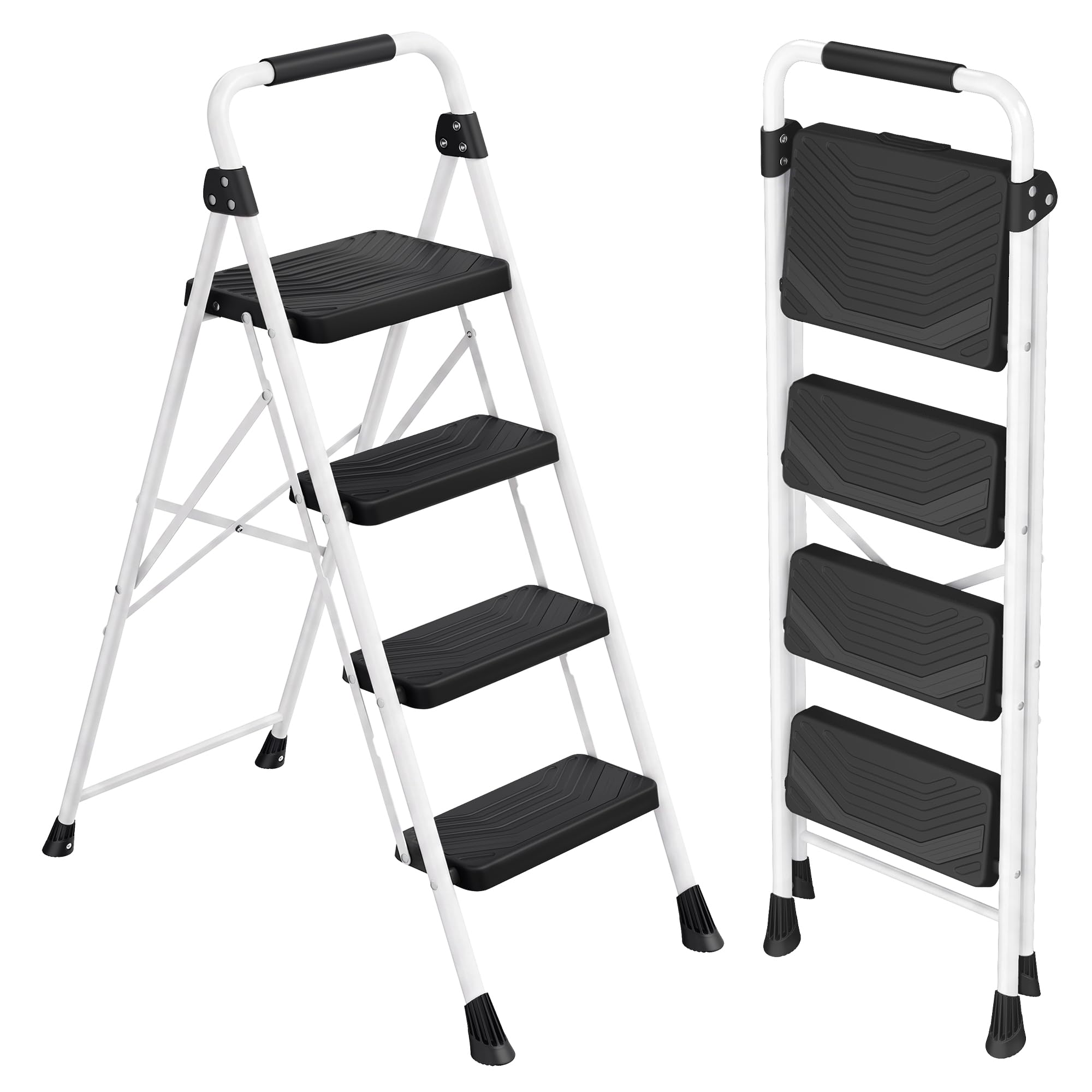 SONGMICS 4 Step Ladder, Folding Step Ladder, 150 kg Capacity, Anti-Slip