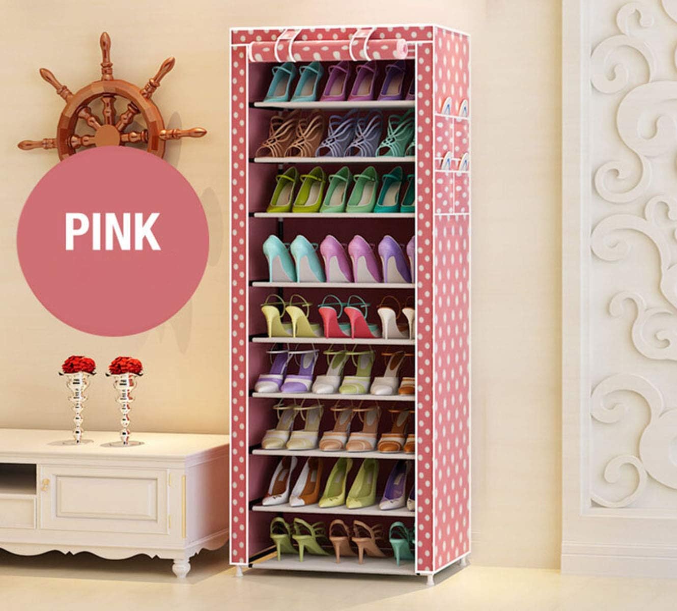 Keekos Multipurpose Portable Folding Shoes Rack 6 Tiers Multi-Purpose Shoe Storage Organizer Cabinet Tower with Iron and…