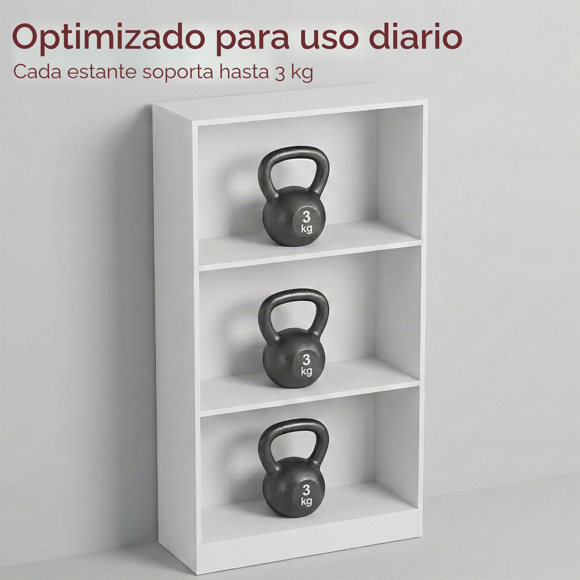Vida Designs Cambridge-Estantería Mediana de 3 Niveles, de Madera, Color Blanco, Unidad de Almacenamiento para Oficina, Sala, White, 108 x 60 x 24 cm