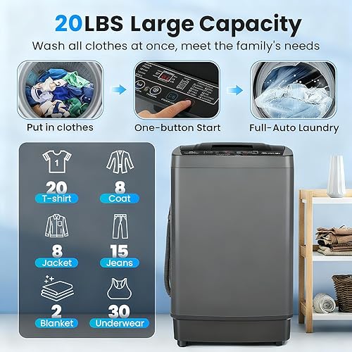 Miniatura 2 de Nictemaw Lavadora portátil de 2.8 pies cúbicos, lavadora automática completa de capacidad de 20 libras con bomba de drenaje, 10 programas de lavado