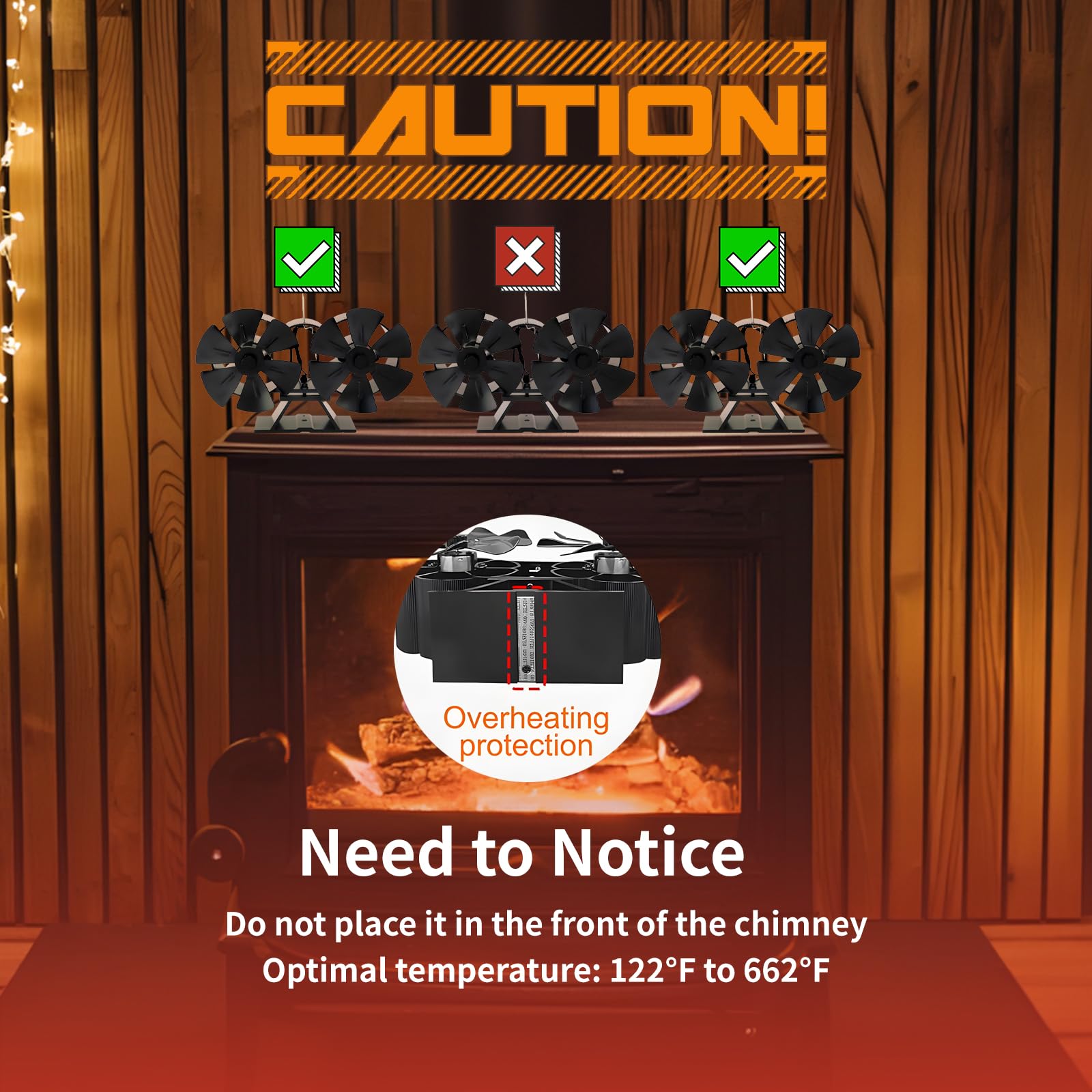 Ventilador para Chimenea, Ventilador de Estufa Sin Electricidad, 12 Aspas, Funcionamiento Silencioso, Ventilador de Estufa de Calor de Doble Cabezal, para Leña, Estufas de Leña, Chimenea