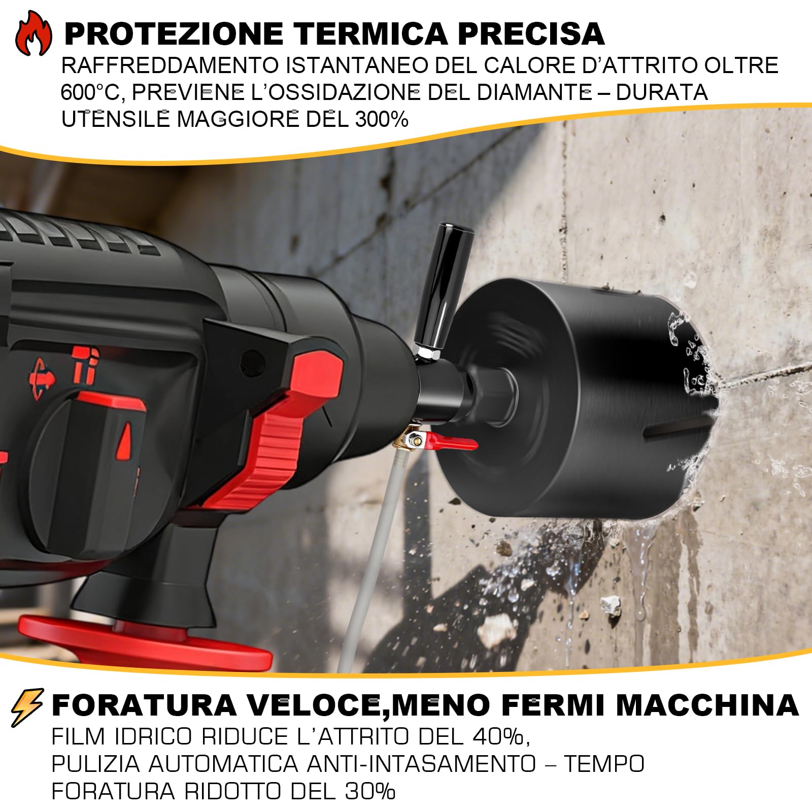 XIIW Adattatore SDS Max a 1 1/4" UNC Iniezione d’Acqua Automatica +Pompa | 4m Tubo per Trapano a Nucleo in Calcestruzzo, Acciaio 42CrMo4, G1/4" - Carotatrice Diamantata per Muro, Trapano a Nucleo