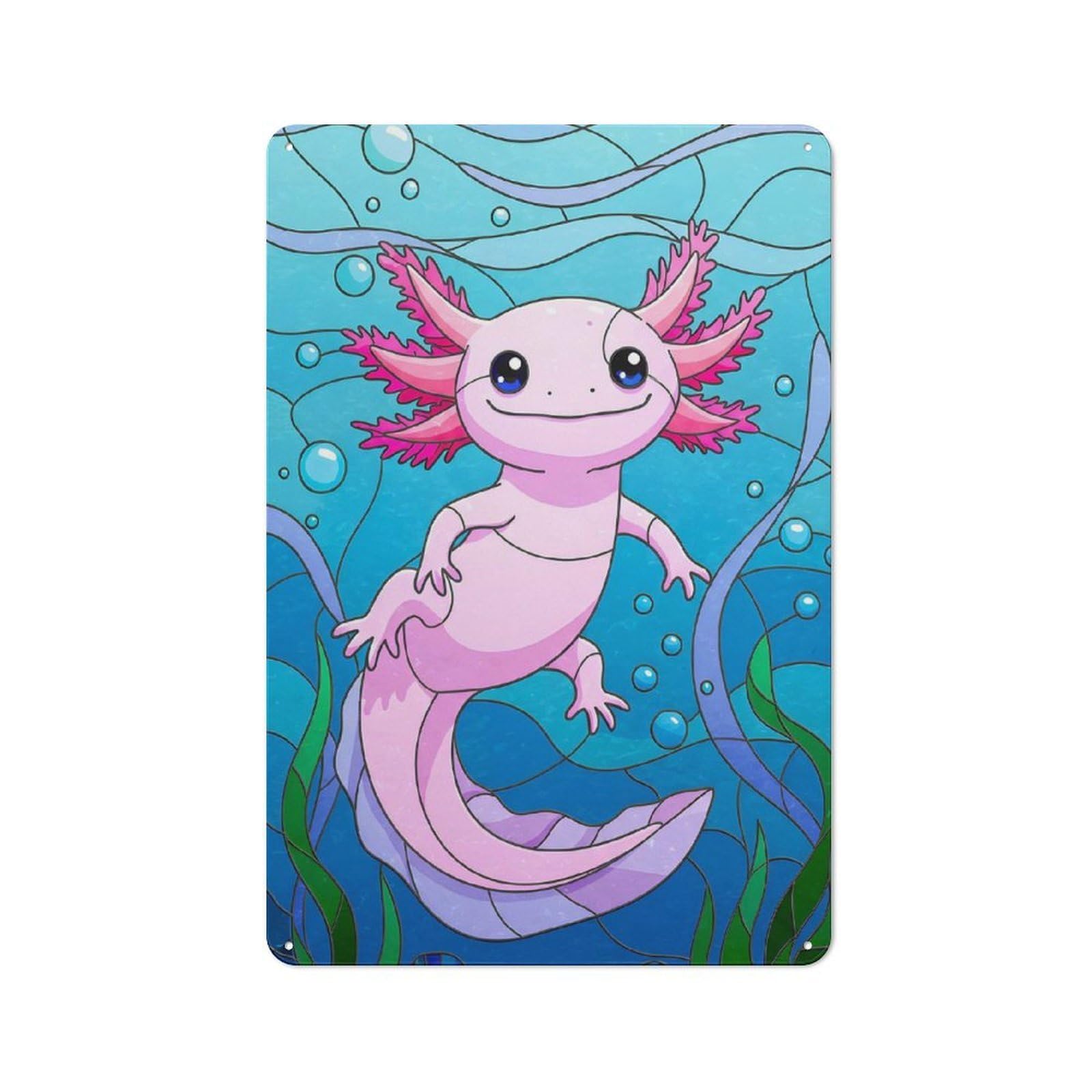 Junmoney Style-13 Rustic Metal Sign 30X20cm Featuring Axolotl Stained Glass For Hallway Wall, A Decorative Gift For A Newly Furnished Hallway