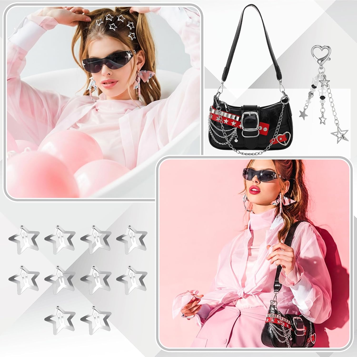Y2k Cute Shoulder Bag for Women Trendy Goth Mini Purse with Glasses Star Keychain and Hairpin - Image 4