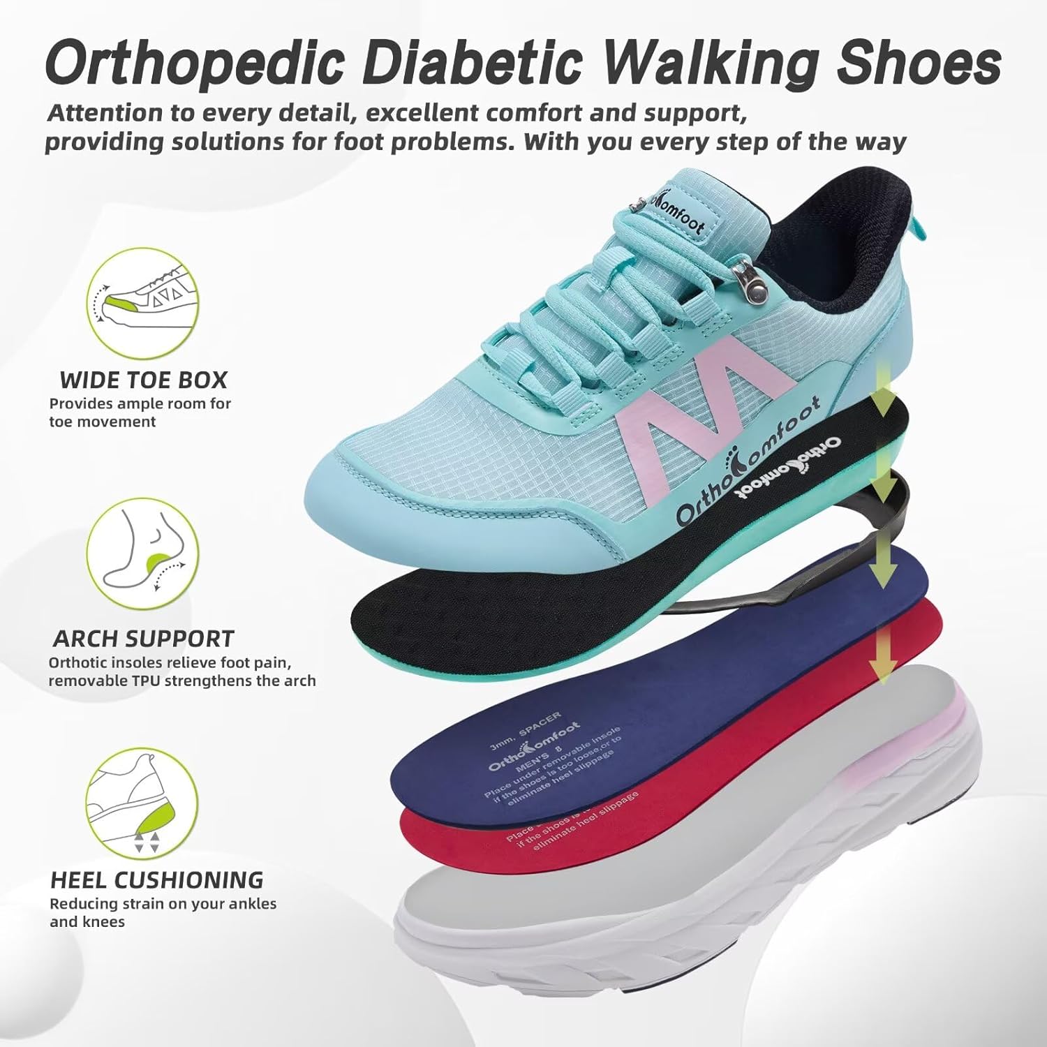 Women's Orthopedic Diabetic Wide Walking Shoes: Comfortable Arch Support Plantar Fasciitis Orthotic Slip On/Off Sport Running Sneakers, Casual Flat Feet Swollen Athletic Shoes for Foot Heel and Pain - Image 6