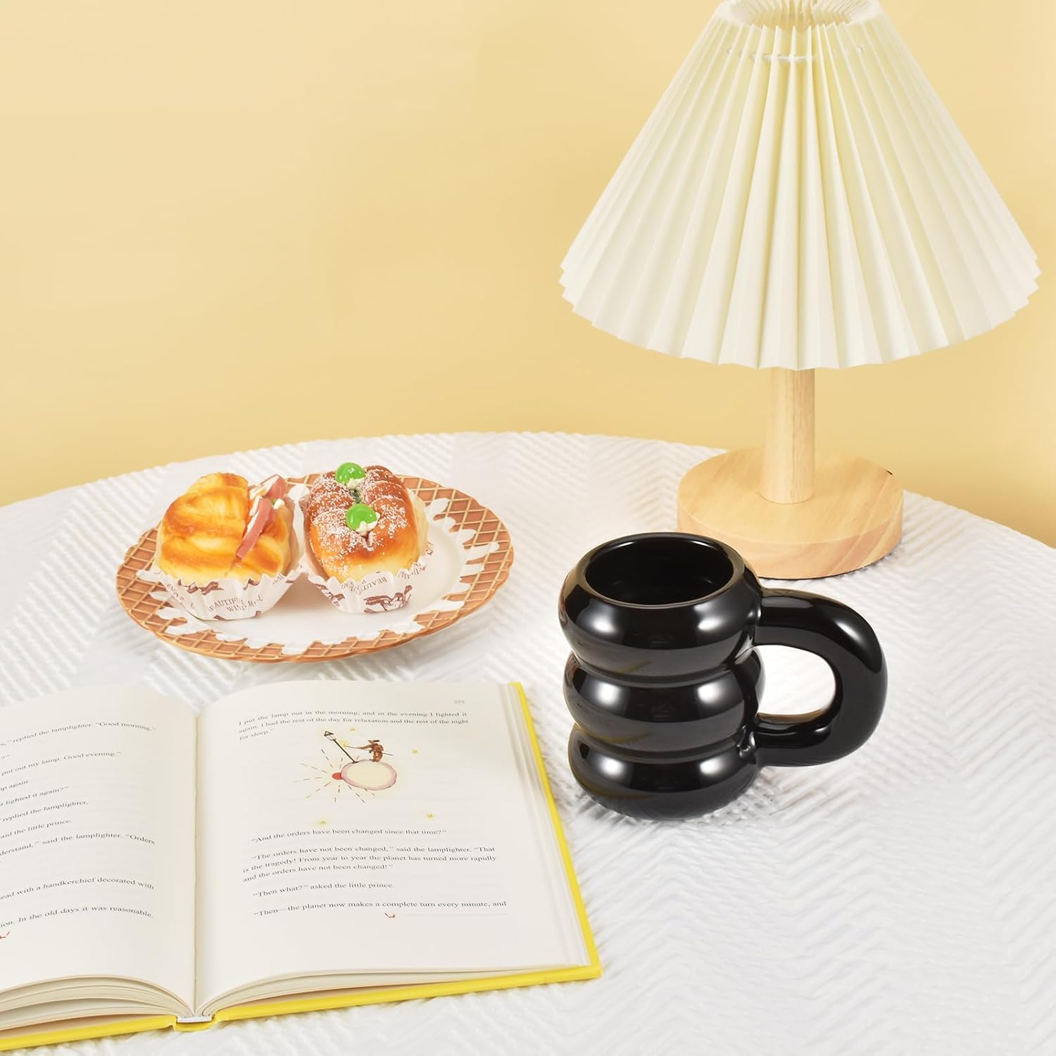 Koythin Set di piattini in ceramica per caffè paffuti, tazza creativa con manico grasso, con piattino, per ufficio e casa, lavabile in lavastoviglie e adatta al microonde, 283,5 g, per latte e