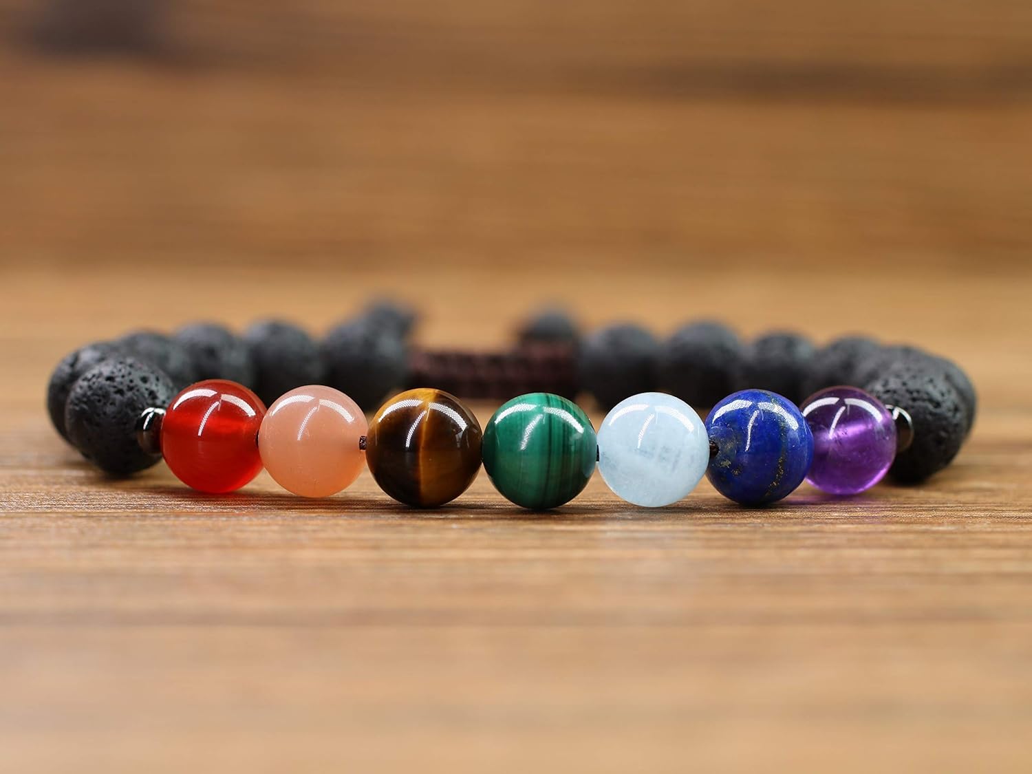 COAI Seven Chakra Lava Black Stone Bracelet, 16 centimeters - Image 4